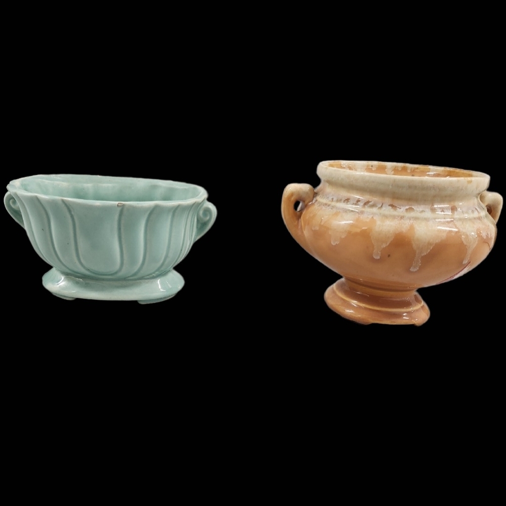 Set of Two Decorative Heager Planters in Teal and Orange